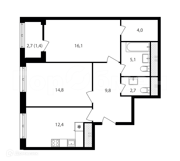 Продаётся 2-комнатная квартира, 67.7 м²