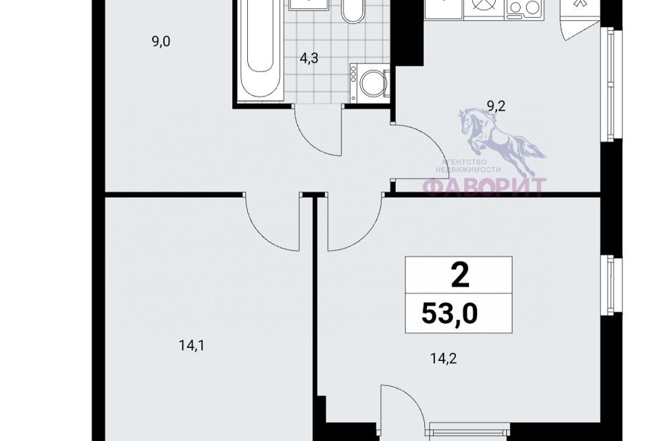 Продаётся 2-комнатная квартира, 53 м²