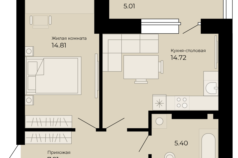 Продаётся 2-комнатная квартира, 42.1 м²