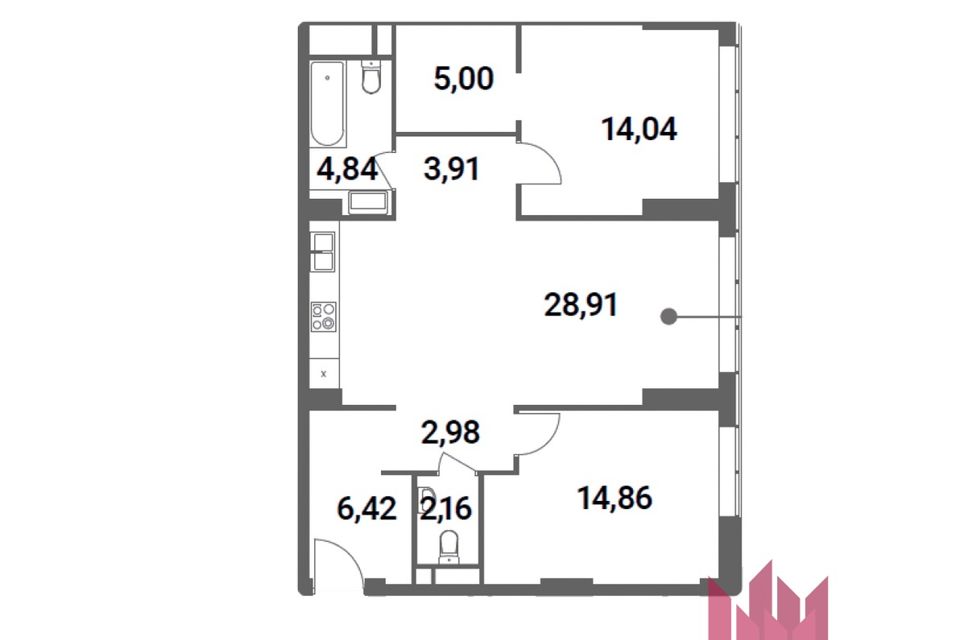 Продаётся 2-комнатная квартира, 83.1 м²