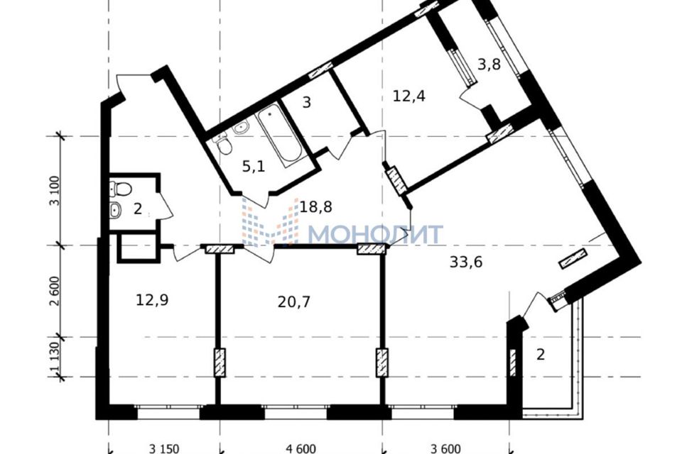 Продаётся 3-комнатная квартира, 115.5 м²