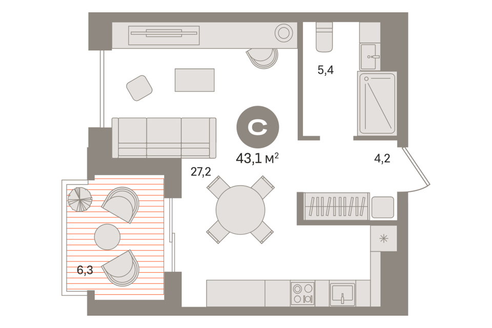 Продаётся студия, 44.12 м²