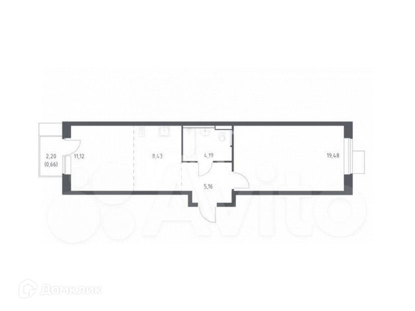 Продаётся 1-комнатная квартира, 48.01 м²