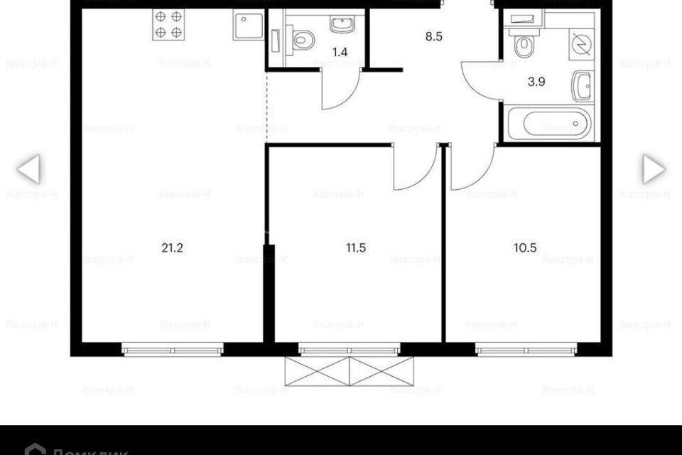 Продаётся 2-комнатная квартира, 55 м²