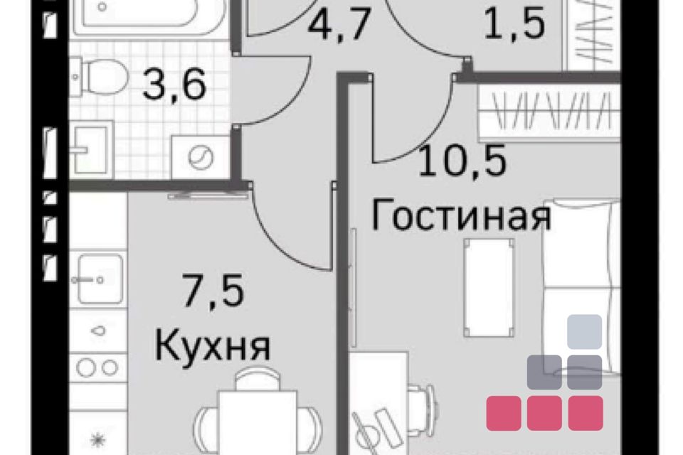 Продаётся 1-комнатная квартира, 27.9 м²