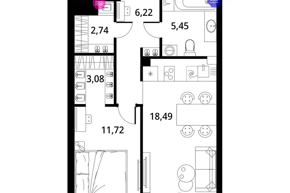 Продаётся 1-комнатная квартира, 49.9 м²