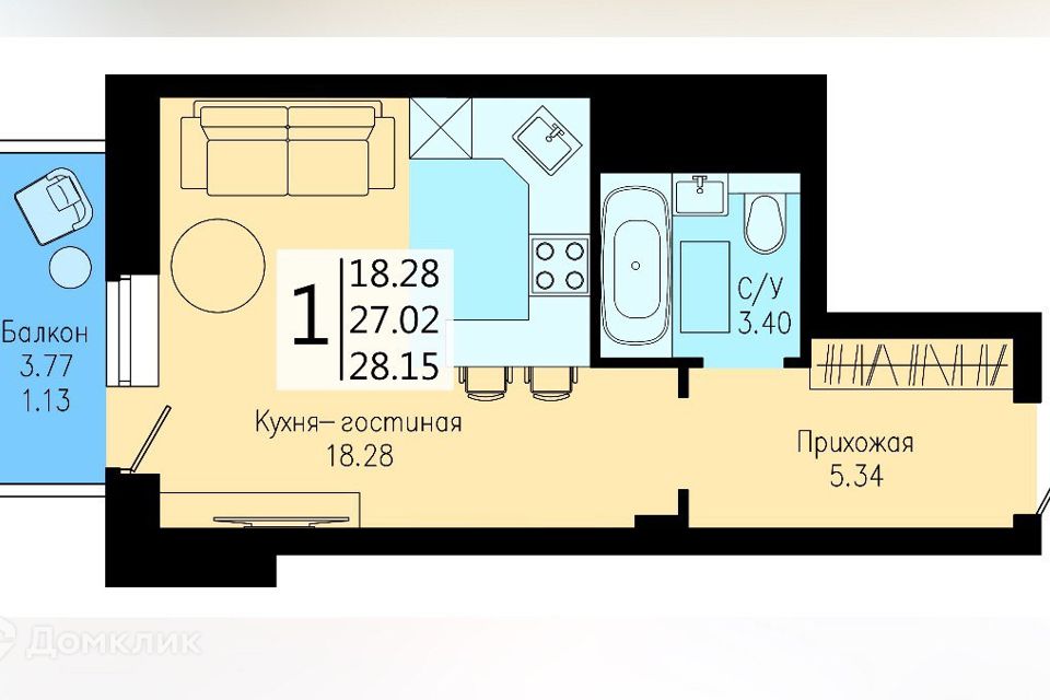 Продаётся студия, 28.15 м²