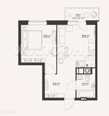 Продаётся 1-комнатная квартира, 40 м²