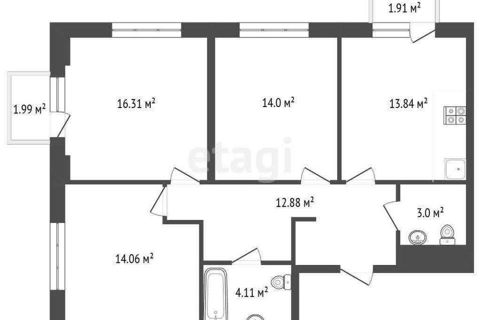 Продаётся 3-комнатная квартира, 79.7 м²