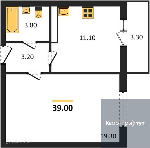 Продаётся 1-комнатная квартира, 39 м²