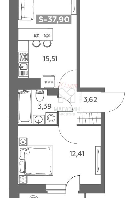 Продаётся студия, 37.9 м²