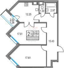 Продаётся 2-комнатная квартира, 68.43 м²
