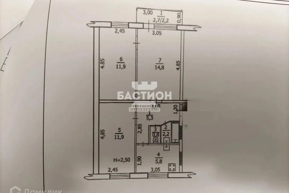 Продаётся 3-комнатная квартира, 54.9 м²