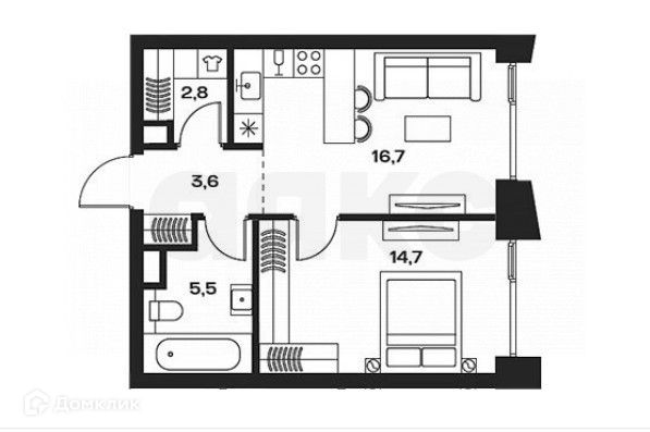 Продаётся 2-комнатная квартира, 44.3 м²