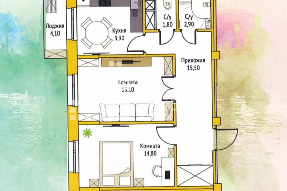 Продаётся 2-комнатная квартира, 60 м²