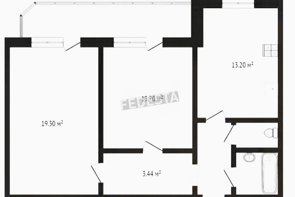 Продаётся 2-комнатная квартира, 59.3 м²