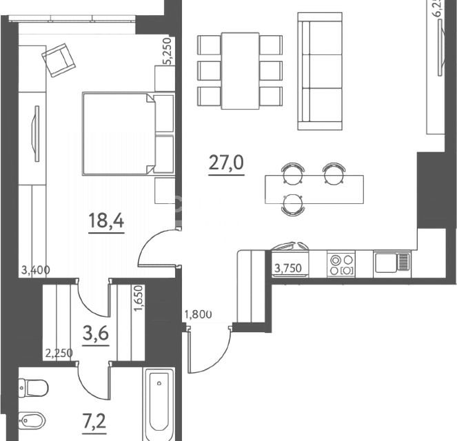 Продаётся 2-комнатная квартира, 63 м²