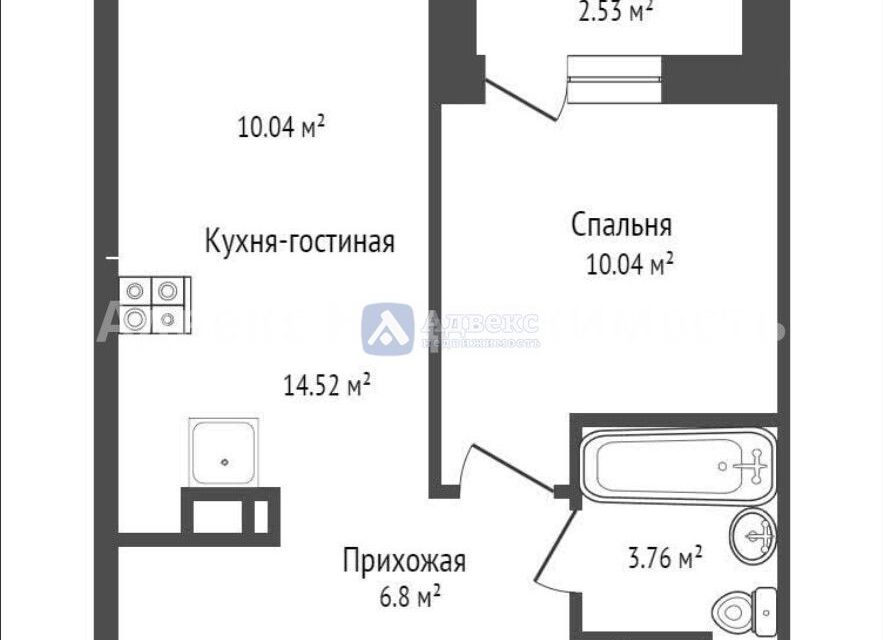 Продаётся 1-комнатная квартира, 41.2 м²
