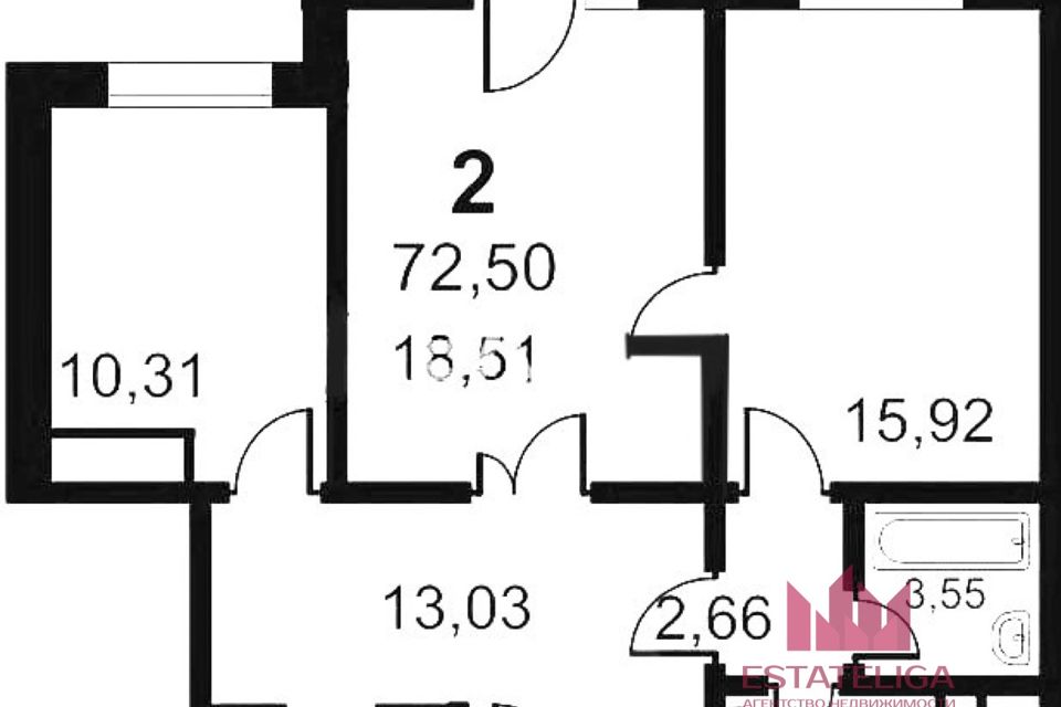 Продаётся 2-комнатная квартира, 72.5 м²