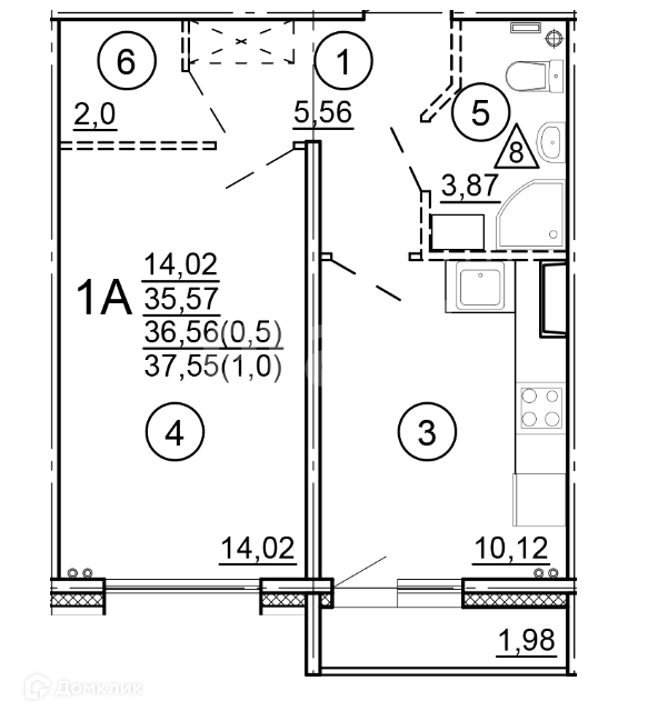 Продаётся 1-комнатная квартира, 37.1 м²