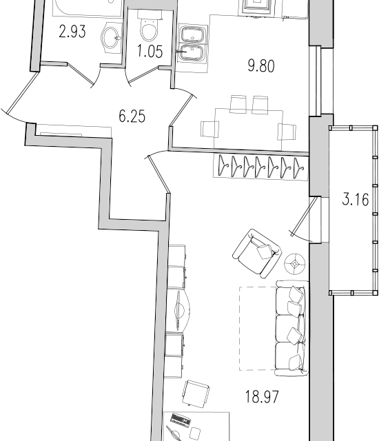 Продаётся 1-комнатная квартира, 42.6 м²