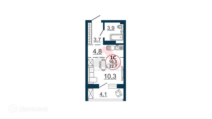 Продаётся студия, 22.7 м²