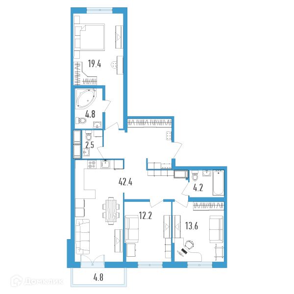 Продаётся 3-комнатная квартира, 100.5 м²