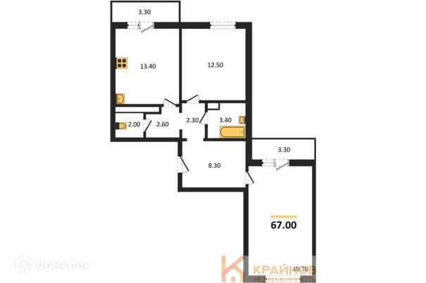 Продаётся 2-комнатная квартира, 67 м²