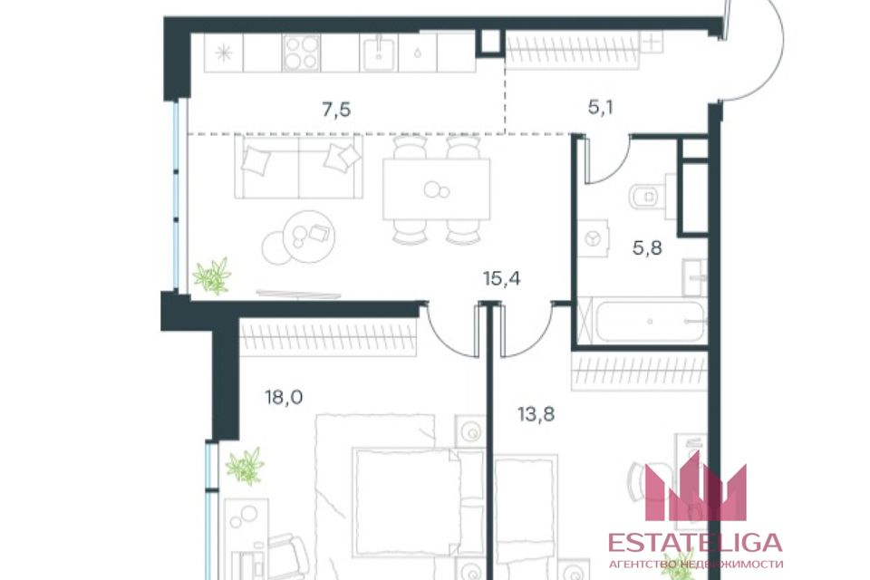 Продаётся 3-комнатная квартира, 65.6 м²