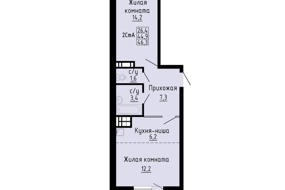 Продаётся студия, 46.3 м²