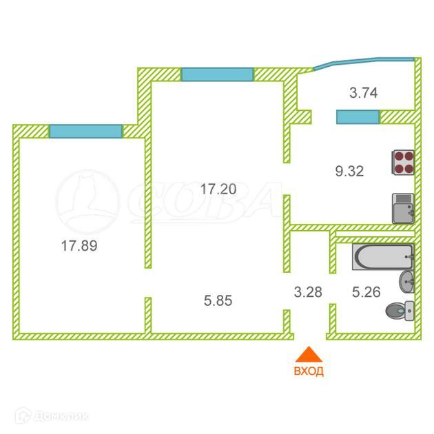 Продаётся 2-комнатная квартира, 62.5 м²