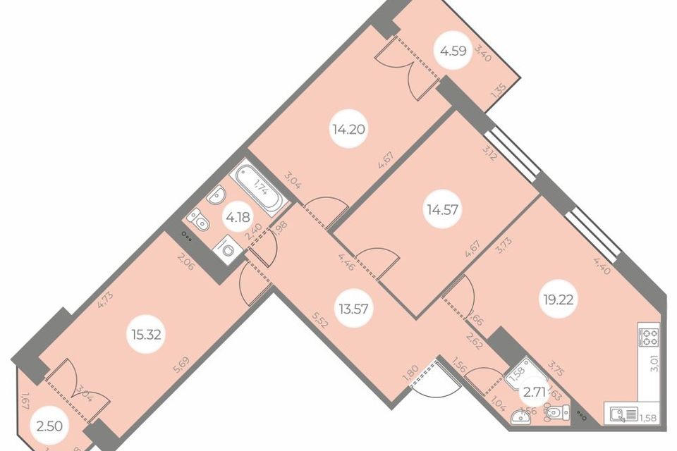 Продаётся 3-комнатная квартира, 87.32 м²