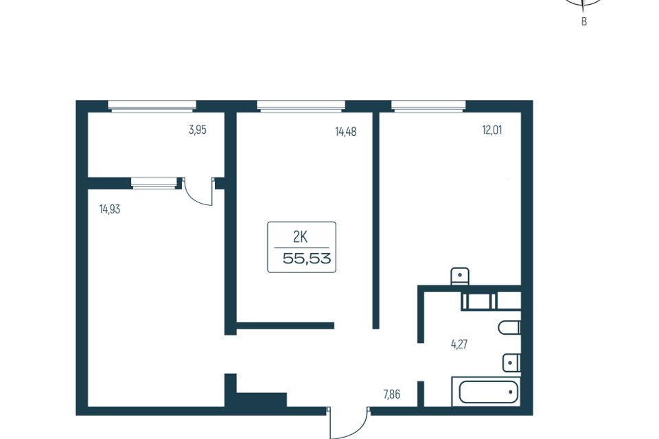 Продаётся 2-комнатная квартира, 53.3 м²