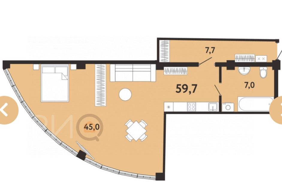 Продаётся студия, 59 м²
