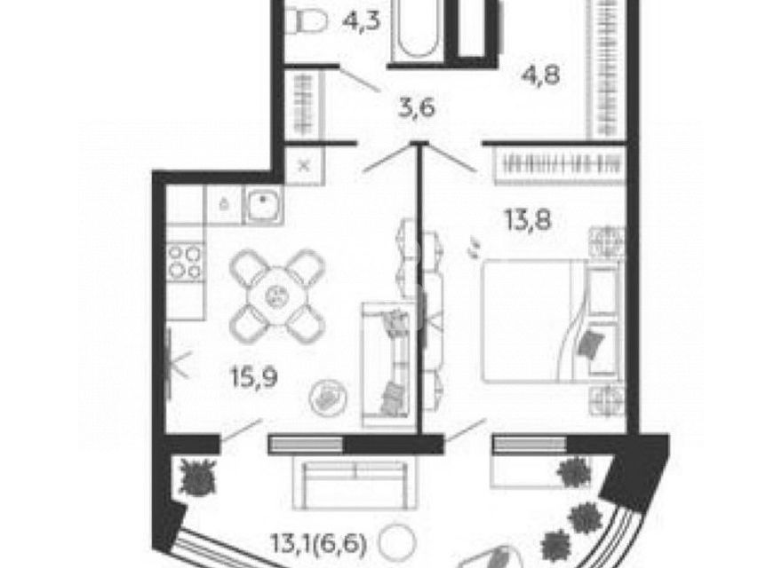 Продаётся 1-комнатная квартира, 49.2 м²