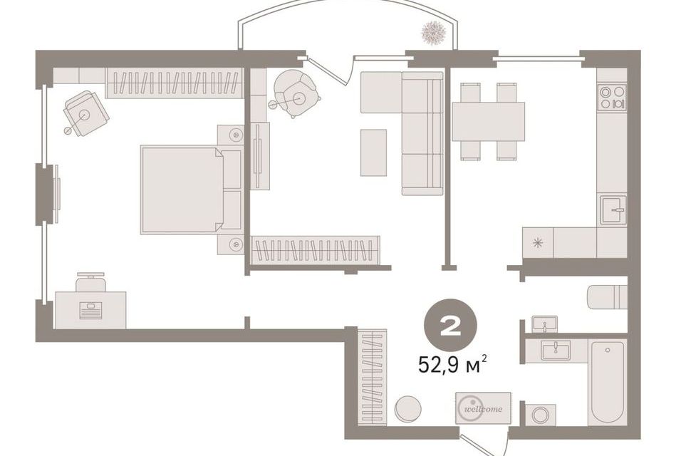 Продаётся 2-комнатная квартира, 52.9 м²