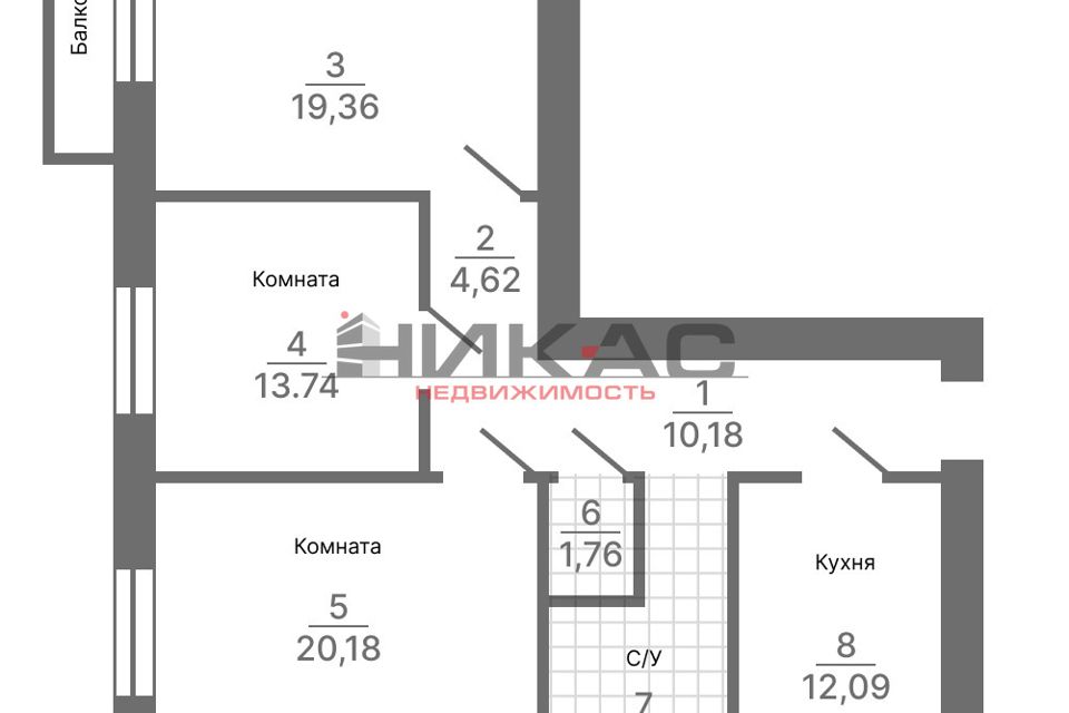 Продаётся 3-комнатная квартира, 90.65 м²