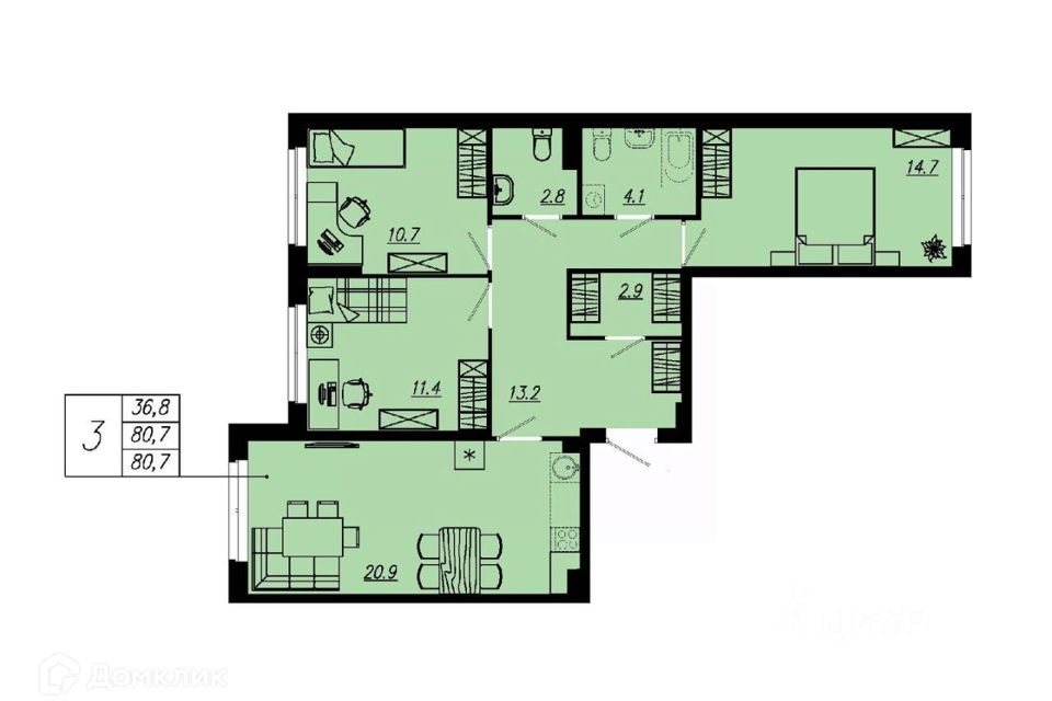 Продаётся 3-комнатная квартира, 79 м²