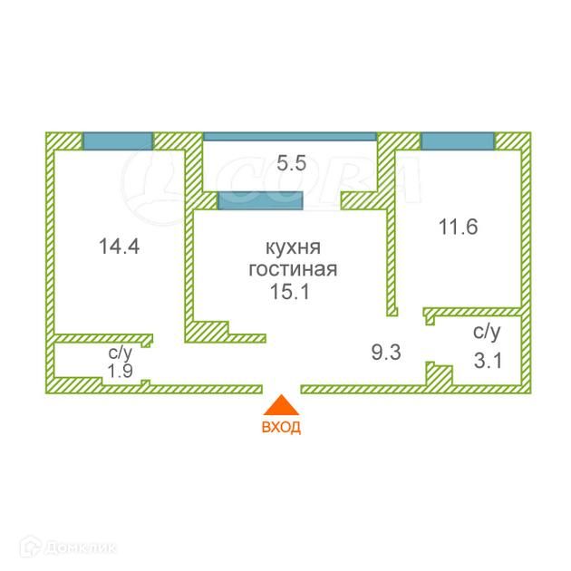 Продаётся 2-комнатная квартира, 60.9 м²