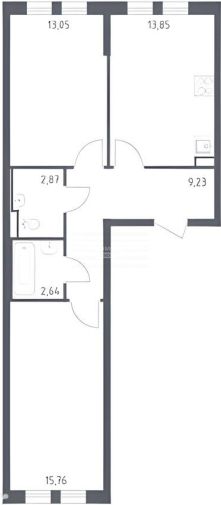 Продаётся 3-комнатная квартира, 57.4 м²