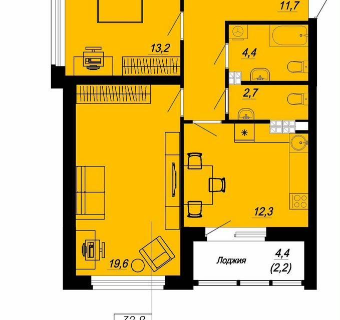 Продаётся 2-комнатная квартира, 41.6 м²