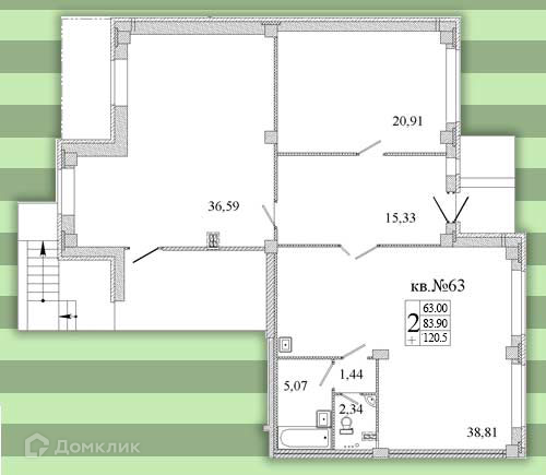 Продаётся 2-комнатная квартира, 120 м²