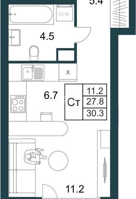 Продаётся студия, 30.3 м²