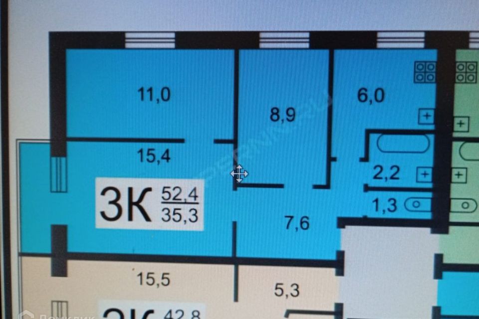 Продаётся 3-комнатная квартира, 53.2 м²