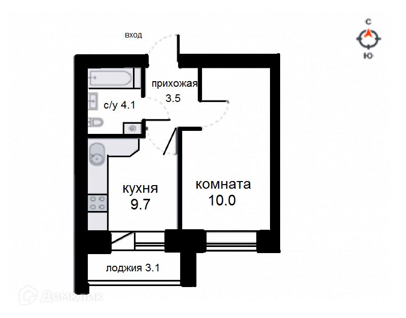Продаётся 1-комнатная квартира, 35 м²