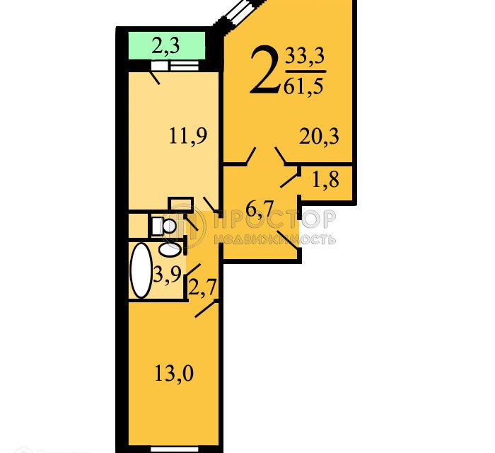 Продаётся 2-комнатная квартира, 60 м²