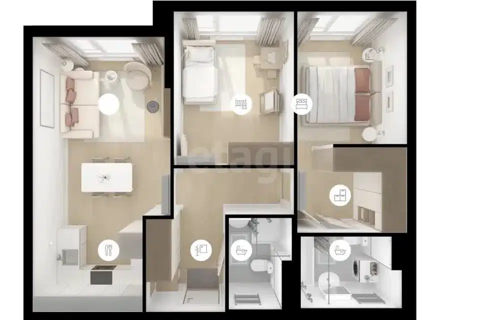 Продаётся 3-комнатная квартира, 57.9 м²