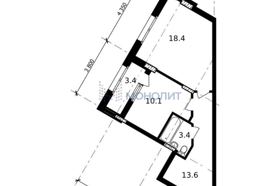 Продаётся 1-комнатная квартира, 48.9 м²