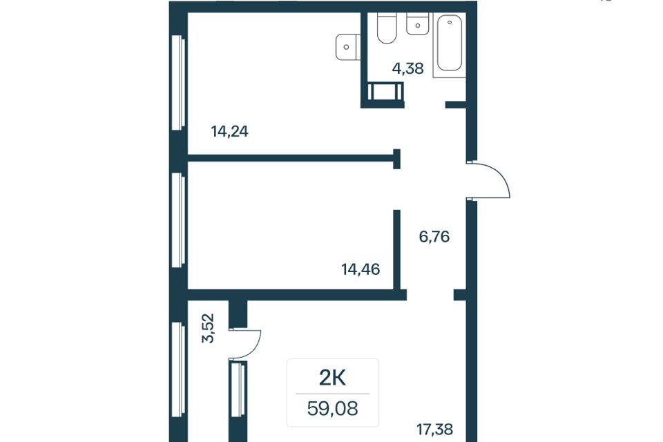 Продаётся 2-комнатная квартира, 56.4 м²