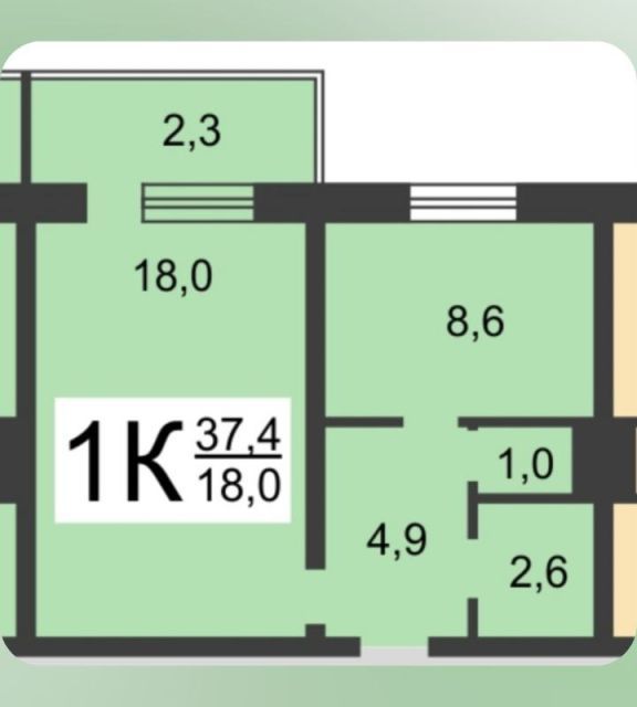 Продаётся 1-комнатная квартира, 37.4 м²